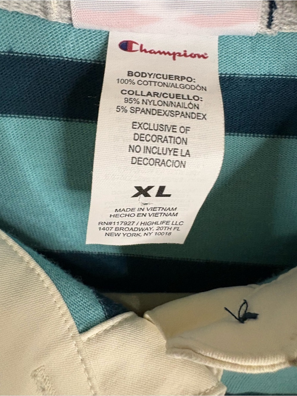 Champion Cropped Striped Rugby Top in Teal & Navy 100% cotton sz XL - Picture 6 of 9